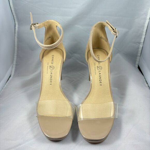 Chinese Laundry Shoes - CHINESE LAUNDRY Size 6.5 Nude Ankle Strap Heels with Clear Toe Strap